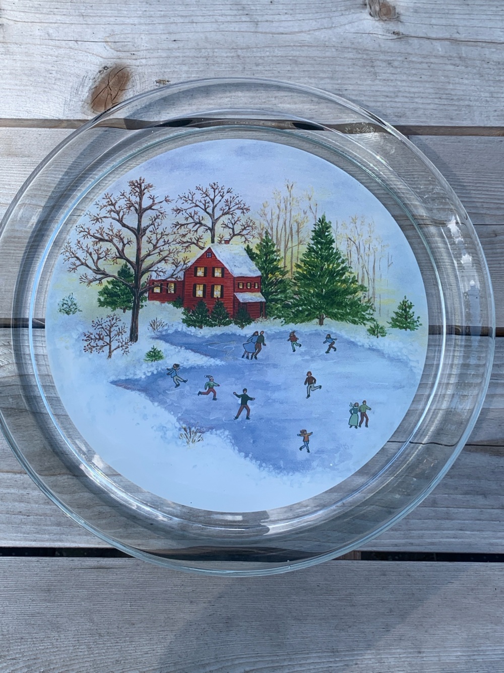 Retro Christmas Indiana Glass Lancaster Ice Skaters Serving Tray- Flawless